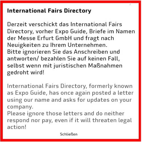 Achtung! Derzeit verschickt das International Fairs Directory! Bitte ignorieren Sie das Anschreiben!